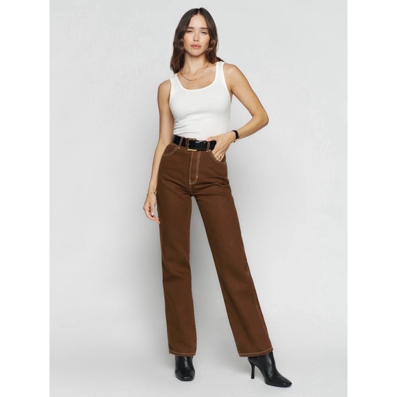 Reformation Cowboy High Rise Straight Jeans chocolate brown - Picture 3 of 13